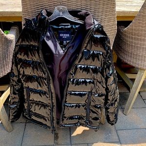 Guess shiny bubble jacket. Never worn.  Size men’s S.